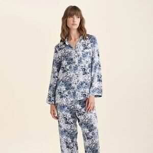 NWT PAPINELLE SILK Toile De Jouy Full Length PAJAMAS 2-pc -in original box sz  S